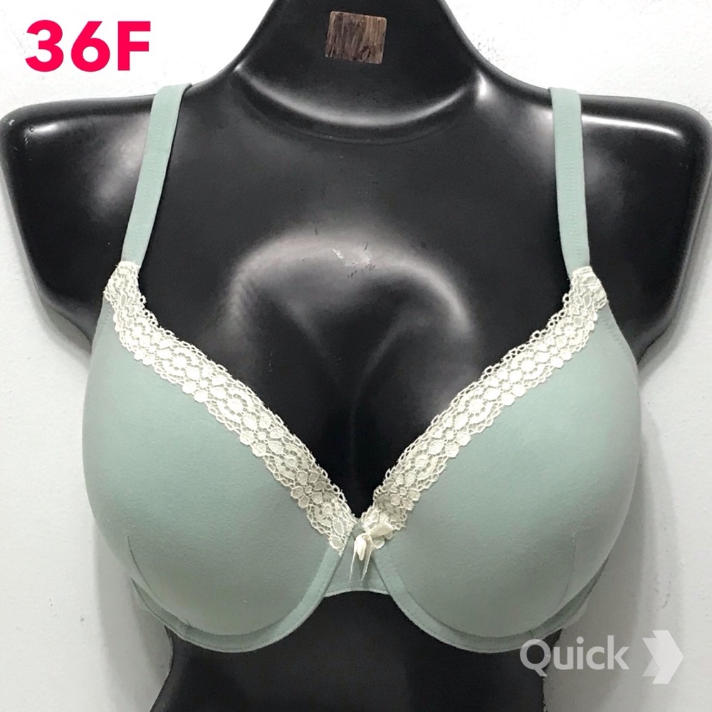 36F - New Next Green Lace Trim Underwire Cotton Bra